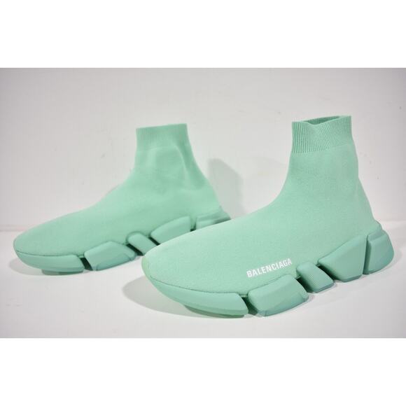 Balenciaga Mens Speed 2.0 Sock Mint Green High Top Knit Trainer Sneaker 45 12 - Picture 10 of 12